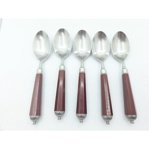 Laslo for Mikasa Silverware Plastic handle Burgundy faceted 17 Pieces HTF READ - Picture 15 of 16